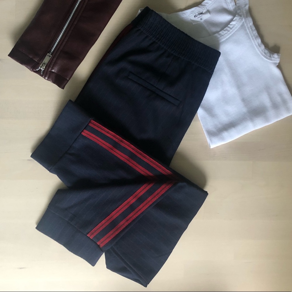 Zara navy pinstripe ankle cropped trousers Sz XS